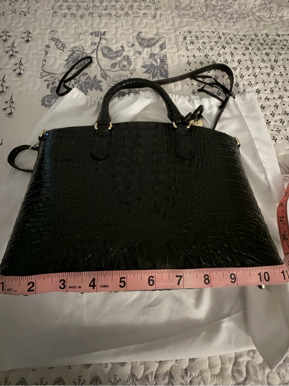 Brahmin Black Croc-Embossed Satchel with Matching Card Case - Picture 8 of 10
